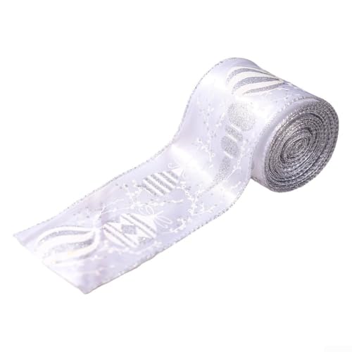 6,3 cm 5,5 Meter Weihnachtsband für Geschenke Verpackung Glitzer Draht Band für Weihnachtsbaum Party Dekoration Handwerk Kranz Schleife Outdoor Dekor (Silber) von Homeponnew