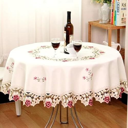 Dekorative, ländliche bestickte runde Tischdecke, Polyester-Polypropylen-Material, wiederverwendbar und reinigbar, für Zuhause, Hotel, Hochzeiten und besondere Anlässe (175 x 175 cm) von Homeponnew