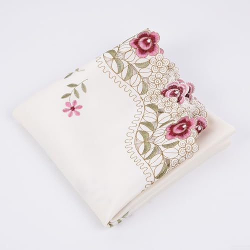 Dekorative ländliche bestickte runde Tischdecke, Polyester-Polypropylen-Material, wiederverwendbar und reinigbar, für Zuhause, Hotel, Hochzeiten und besondere Anlässe (85 x 85 cm) von Homeponnew