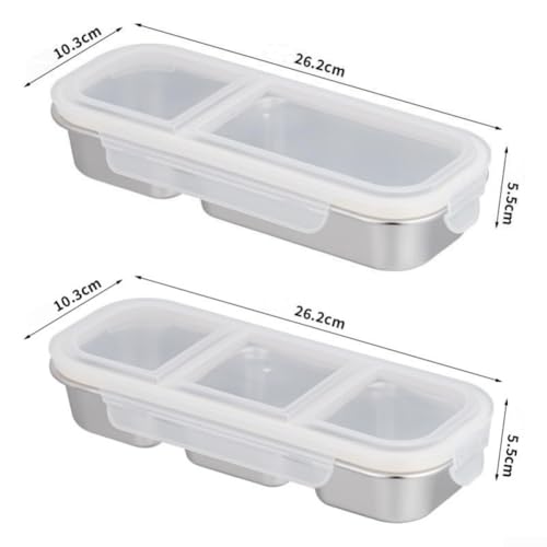 Edelstahl-Frischhaltedosen 2er-Set, Multi-Fächer-Lunchboxen mit Deckel, auslaufsichere Snackbehälter für Schule, Arbeit, Picknick (Silber) von Homeponnew