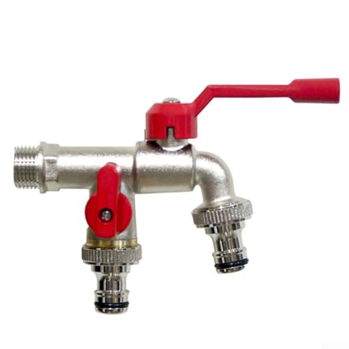 Gartenschlauch-Wasserhahn aus Messing mit zwei Ausgängen, perfekt für Aufgaben im Freien und Bewässerung (B) von Homeponnew