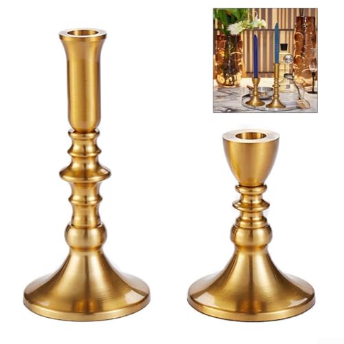 Goldfarbener Kerzenhalter, kurz/lang, schmaler Messing-Kerzenhalter, Vintage-Stil, kleine niedrige Metallkerzen für Hochzeit, Tafelaufsätze, Weihnachten, Geburtstag, Party, Urlaub, Esszimmer Goldfarbener Kerzenhalter, kurz/lang, schmaler Messing-Kerzenhalter, Vintage-Stil, kleine niedrige Metallkerzen für Hochzeit, Tafelaufsätze, Weihnachten, Geburtstag, Party, Urlaub, Esszimmer von Homeponnew