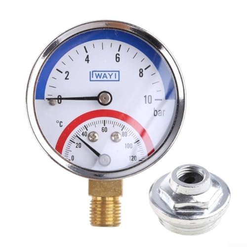 Homeponnew 2-in-1 Temperatur- und Manometer für Fußbodenheizungen, Dual-Display-Thermometer und Manometer, 0-10 Bar Druck und 0-120 °C Bereich, G1/2 G1 Gewinde (G1) von Homeponnew