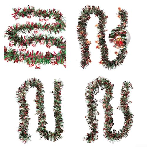 Homeponnew 4-teiliges Weihnachtsdekorationsset mit Schneemann, Süßigkeiten, Keksmann und Weihnachtsmann, 2 m rote und grüne Streifen für Baum, Kranz, Kamin oder Partydekoration von Homeponnew