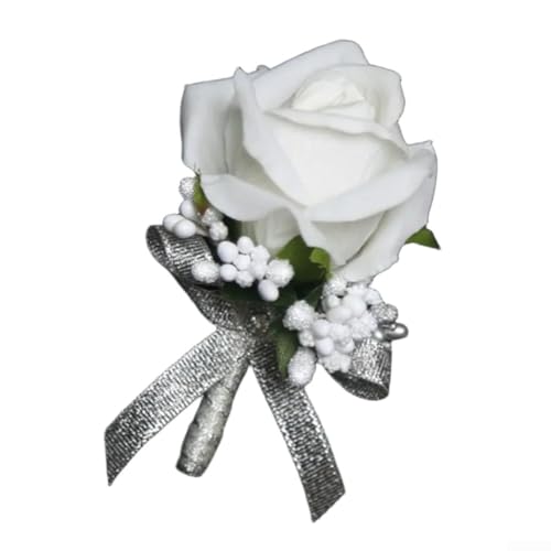 Homeponnew Elegante Rosen-Corsagen und Armbänder, Set für Hochzeit, Party, Braut, Bräutigam, Brautjungfern, handgefertigtes Blumenzubehör (weiß) von Homeponnew