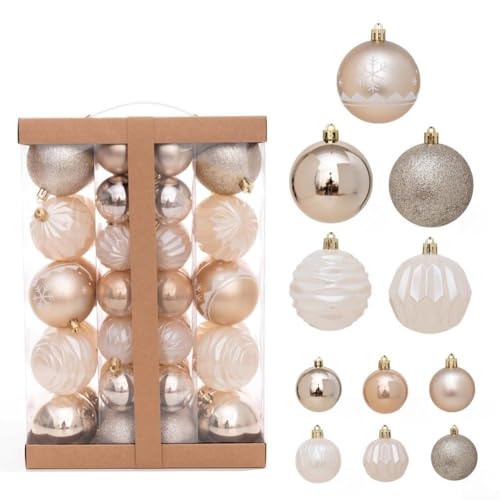 Homeponnew Weihnachtskugel-Ornamente, galvanisierte Kunststoffkugeln, gemischt, 8 cm, 5 cm, wiederverwendbar, Weihnachtsbaumschmuck, Aprikose, 48 Stück von Homeponnew
