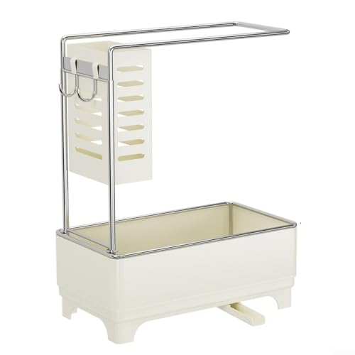 Schwammhalter und Seifenspender Küchenspüle Rack mit Handtuchstange für verbesserte Reinigung Bereich Organisation und trockene Arbeitsplatten (weiß) von Homeponnew