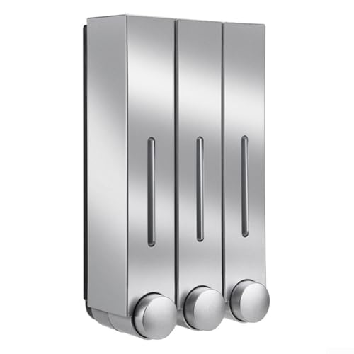 Seifenspender für 123 Tassen, Wandmontage, 3 Fächer, 420 ml, Badezimmer, Duschlotion, Aufbewahrung, ABS-Kunststoff (silberfarben, dreifach) von Homeponnew