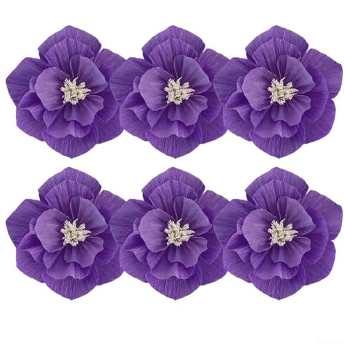 Set mit 6 künstlichen 3D-Papierblumen, handgefertigt aus Krepppapier, für Hochzeit, Geburtstag, Heimdekoration und Veranstaltung (tiefes Lila) von Homeponnew