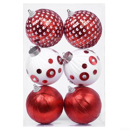 Weihnachtskugel-Dekorationsset mit sechs Schaumstoffkugeln mit Stoffbezug, geeignet für Urlaubsdekoration in mehreren Innenräumen, ausgestattet mit Aufhängeschlaufen für einfache Platzierung (rot und von Homeponnew
