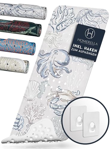 Homerella® Badewannenmatte rutschfest 100% BPA frei inkl. 2 Haken zum Aufhängen 100x40cm - Antirutschmatte Badewanne hautsensitiv & schimmelresistent - Badematte rutschfest maschinenwaschbar von Homerella