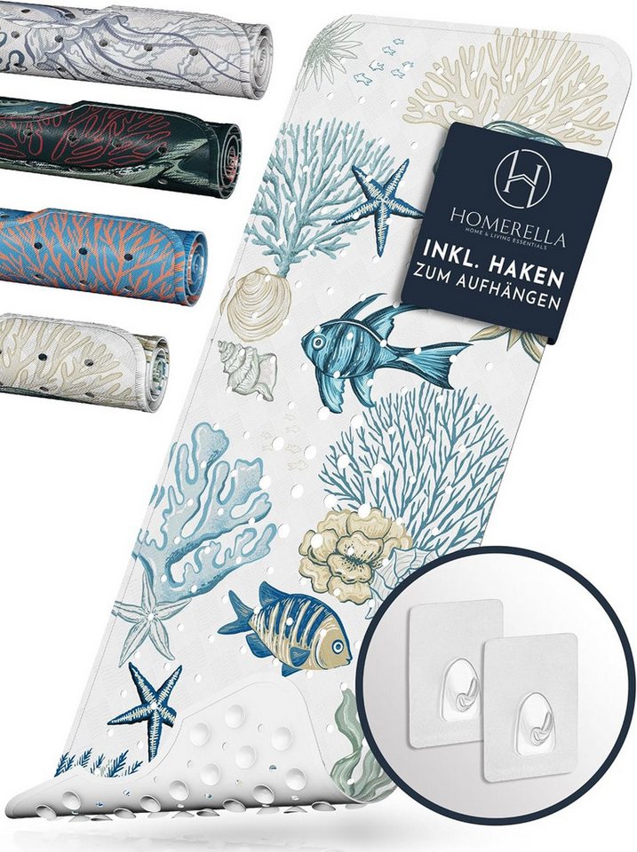 Homerella Badematte rutschfest 100% BPA frei inkl. 2 Haken zum Aufhängen 100x40cm, Antirutschmatte Badewanne hautsensitiv & schimmelresistent von Homerella