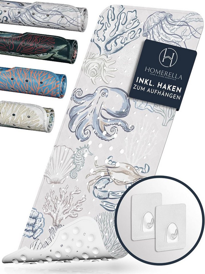 Homerella Badematte rutschfest 100% BPA frei inkl. 2 Haken zum Aufhängen 100x40cm, Antirutschmatte Badewanne hautsensitiv & schimmelresistent von Homerella