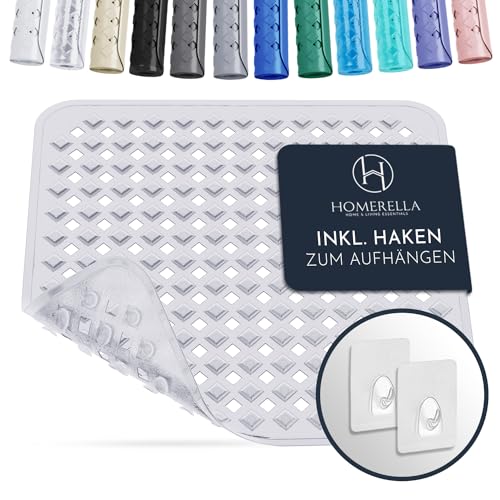 Homerella® Duschmatte rutschfest - 100% BPA frei - Inkl. 2 Haken zum Aufhängen 53x53cm - Antirutschmatte Dusche hautsensitiv & schimmelresistent - Duscheinlage maschinenwaschbar von Homerella