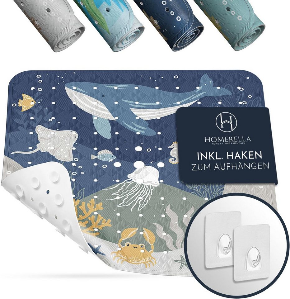 Homerella Duschmatte rutschfest Kinder - 100% BPA frei Inkl. 2 Haken zum Aufhängen 53x53cm, Antirutschmatte Dusche Baby hautintensiv & schimmelresistent, - Duscheinlage maschinenwaschbar von Homerella