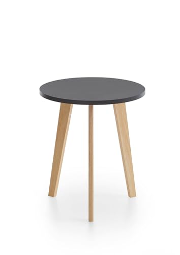 Homes & Jones Beistelltisch Johann Ø50x50 cm mit schwarzer Tischplatte & Massivholzfüßen - Runder Wohnzimmertisch, modernes Natur-Design - Stilvoller Ablagetisch, Wohnzimmer & mehr von Homes & Jones
