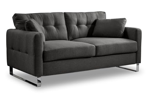 Homes & Jones Modernes 2-Sitzer Sofa Hera – Modernes 2-Sitzer Sofa mit Flachgewebe-Bezug – Komfortable Polsterung, verchromte Kufenfüße & FSC-Holzgestell – Elegantes Design von Homes & Jones