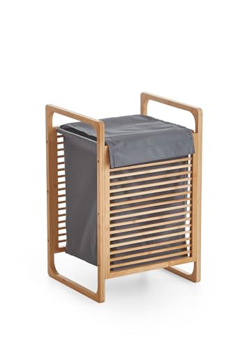 Homes & Jones Wäschebox Livius 40x35,5x60,5 cm aus Massivholz & Stoff - Stilvoller Wäschekorb mit Deckel für Schlafzimmer & Badezimmer - funktional, natürlich & platzsparend von Homes & Jones