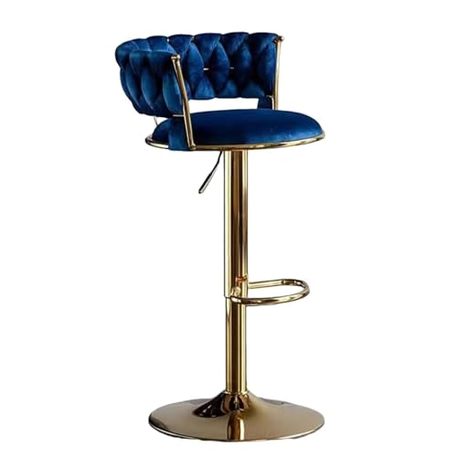 Barhocker höhenverstellbar, Barstuhl 360° drehbar, Küchenhocker mit geflochtener Rückenlehne Fußstütze, Hocker Bar Küche, Samt Metall,Blau,Set of 1 von Homesally