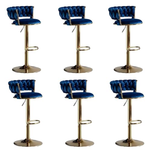Barhocker höhenverstellbar, Barstuhl 360° drehbar, Küchenhocker mit geflochtener Rückenlehne Fußstütze, Hocker Bar Küche, Samt Metall,Blau,Set of 6 von Homesally