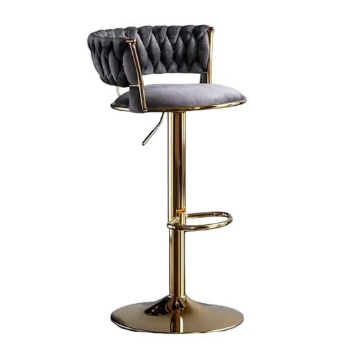 Barhocker höhenverstellbar, Barstuhl 360° drehbar, Küchenhocker mit geflochtener Rückenlehne Fußstütze, Hocker Bar Küche, Samt Metall,Grau,Set of 1 von Homesally