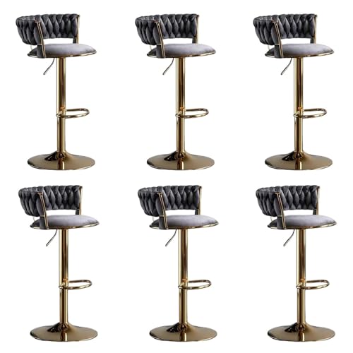Barhocker höhenverstellbar, Barstuhl 360° drehbar, Küchenhocker mit geflochtener Rückenlehne Fußstütze, Hocker Bar Küche, Samt Metall,Grau,Set of 6 Barhocker höhenverstellbar, Barstuhl 360° drehbar, Küchenhocker mit geflochtener Rückenlehne Fußstütze, Hocker Bar Küche, Samt Metall,Grau,Set of 6 von Homesally