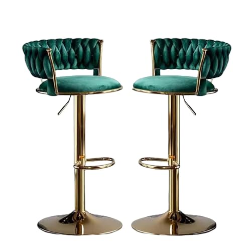 Barhocker höhenverstellbar, Barstuhl 360° drehbar, Küchenhocker mit geflochtener Rückenlehne Fußstütze, Hocker Bar Küche, Samt Metall,Grün,Set of 2 von Homesally
