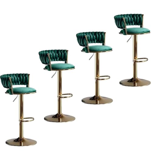 Barhocker höhenverstellbar, Barstuhl 360° drehbar, Küchenhocker mit geflochtener Rückenlehne Fußstütze, Hocker Bar Küche, Samt Metall,Grün,Set of 4 von Homesally