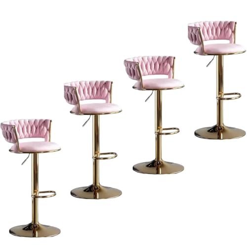 Barhocker höhenverstellbar, Barstuhl 360° drehbar, Küchenhocker mit geflochtener Rückenlehne Fußstütze, Hocker Bar Küche, Samt Metall,Rosa,Set of 4 von Homesally