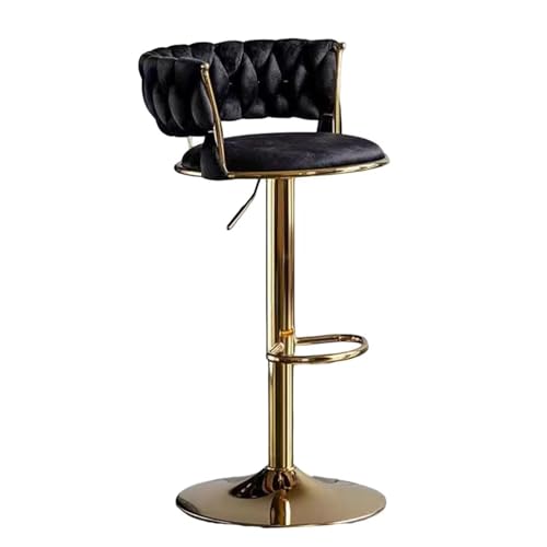 Barhocker höhenverstellbar, Barstuhl 360° drehbar, Küchenhocker mit geflochtener Rückenlehne Fußstütze, Hocker Bar Küche, Samt Metall,Schwarz,Set of 1 von Homesally