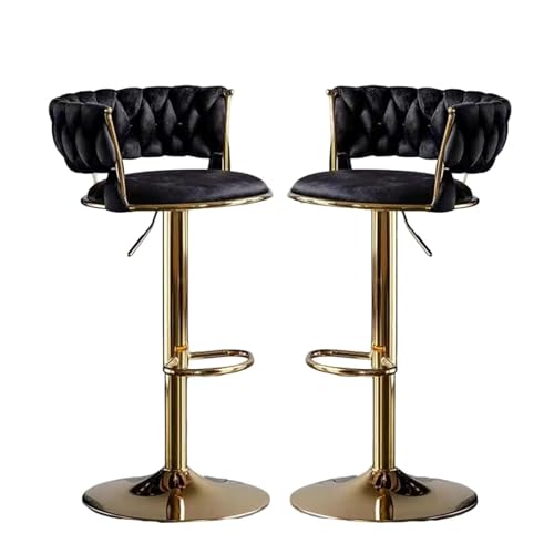 Barhocker höhenverstellbar, Barstuhl 360° drehbar, Küchenhocker mit geflochtener Rückenlehne Fußstütze, Hocker Bar Küche, Samt Metall,Schwarz,Set of 2 von Homesally
