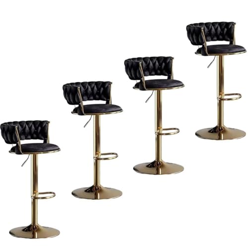 Barhocker höhenverstellbar, Barstuhl 360° drehbar, Küchenhocker mit geflochtener Rückenlehne Fußstütze, Hocker Bar Küche, Samt Metall,Schwarz,Set of 4 von Homesally