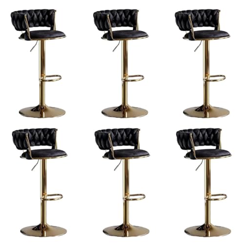 Barhocker höhenverstellbar, Barstuhl 360° drehbar, Küchenhocker mit geflochtener Rückenlehne Fußstütze, Hocker Bar Küche, Samt Metall,Schwarz,Set of 6 von Homesally