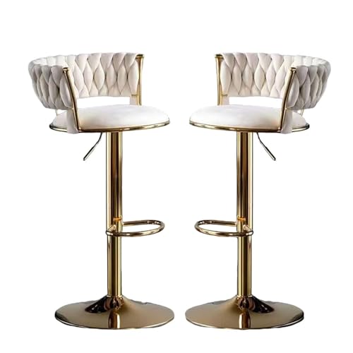 Barhocker höhenverstellbar, Barstuhl 360° drehbar, Küchenhocker mit geflochtener Rückenlehne Fußstütze, Hocker Bar Küche, Samt Metall,Weiß,Set of 2 von Homesally