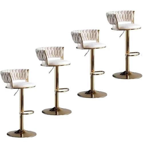 Barhocker höhenverstellbar, Barstuhl 360° drehbar, Küchenhocker mit geflochtener Rückenlehne Fußstütze, Hocker Bar Küche, Samt Metall,Weiß,Set of 4 von Homesally