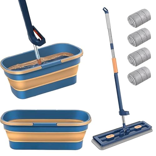 Homesally Großer Flachmopp, 360-Grad-Zaubermopp mit selbstauswringendem Schaber, 54-Zoll-Flachbodenmopp mit waschbaren Mikrofaserpads für Nass und Trocken,Blue mop + 4 Pads Homesally Großer Flachmopp, 360-Grad-Zaubermopp mit selbstauswringendem Schaber, 54-Zoll-Flachbodenmopp mit waschbaren Mikrofaserpads für Nass und Trocken,Blue mop + 4 Pads von Homesally