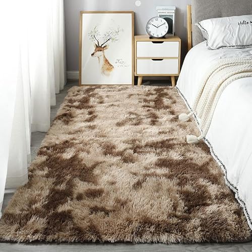 Homesally Shaggy Hochflor Teppich Flauschig rutschfest Waschbar Moderne Deko Teppich für Schlafzimmer, Wohnzimmer,Kaffee,50cm×80cm von Homesally