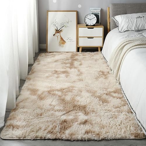 Homesally Shaggy Hochflor Teppich Flauschig rutschfest Waschbar Moderne Deko Teppich für Schlafzimmer, Wohnzimmer,Light Camel,50cm×80cm von Homesally