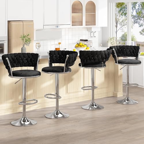 Schwarz,Set of 4,Eleganter Barhocker mit hoher Rückenlehne, Küchenhocker, höhenverstellbar, Drehhocker, Barhocker aus Samt für Bar, Küche, Theke Schwarz,Set of 4,Eleganter Barhocker mit hoher Rückenlehne, Küchenhocker, höhenverstellbar, Drehhocker, Barhocker aus Samt für Bar, Küche, Theke von Homesally