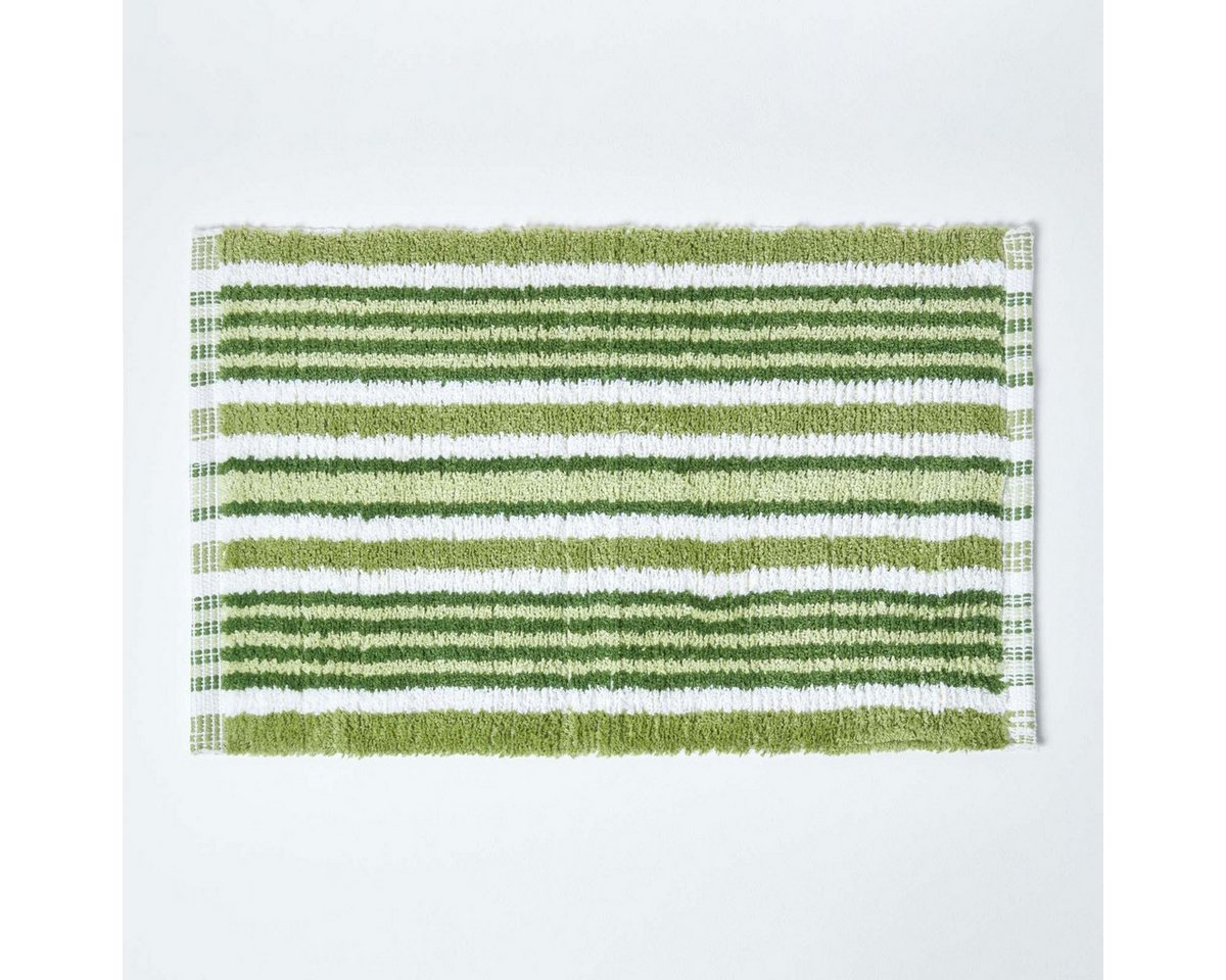 Badematte Badvorleger grün weiss gestreift 40 x 60 cm 100% Baumwolle Homescapes, Höhe 30 mm von Homescapes