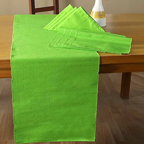 HOMESCAPES 13-teiliges Tischwäsche-Set grün: 1 Tischläufer, 6 Tischsets & 6 Stoffservietten aus 100 % Baumwolle in Limettengrün von Homescapes