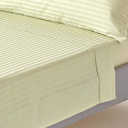 HOMESCAPES Damast Bettlaken ohne Gummizug lindgrün 230x255 cm, Baumwoll-Betttuch Satin-Streifen, Haustuch ägyptische Baumwolle von Homescapes
