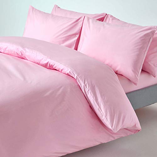 HOMESCAPES Bettwäsche-Set 2-teilig Bettbezug 135 x 200 cm mit Kissenhülle 48 x 74 cm rosa aus 100% reiner ägyptischer Baumwolle Fadendichte 200 Perkal-Bettwäsche von Homescapes