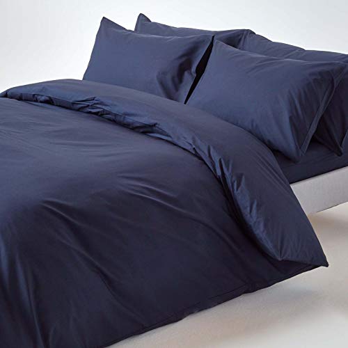 Homescapes 3-teiliges Perkal-Bettwäsche-Set dunkelblau aus 100% ägyptischer Baumwolle, 1 Bettbezug 260x220 cm & 2 Kissenbezüge 48x74 cm von Homescapes