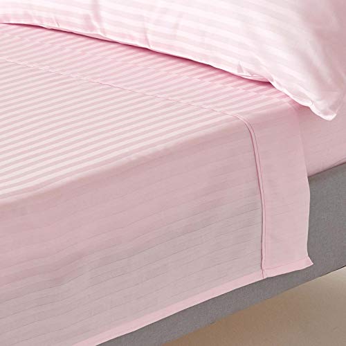 HOMESCAPES Damast Bettlaken ohne Gummizug rosa 240x275 cm, Baumwoll-Betttuch Satin-Streifen, Haustuch ägyptische Baumwolle von Homescapes