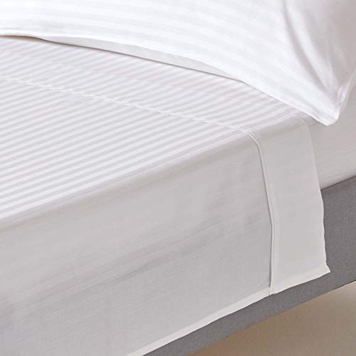 HOMESCAPES Damast Bettlaken ohne Gummizug weiß 180x290 cm, Baumwoll-Betttuch Satin-Streifen, Haustuch ägyptische Baumwolle von Homescapes