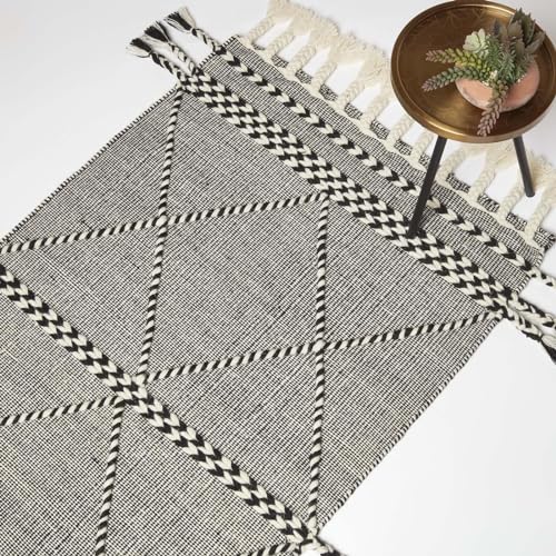 Homescapes Edessa Kelim Teppich schwarz-weiß 160x230 cm, handgewebter Teppich, Fransen-Teppich Wolle Homescapes Edessa Kelim Teppich schwarz-weiß 160x230 cm, handgewebter Teppich, Fransen-Teppich Wolle von Homescapes