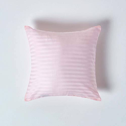 HOMESCAPES Damast Kissenbezug 40x40 cm rosa mit Satin-Streifen & Reißverschluss, 100% ägyptische Baumwolle, Fadendichte 330 von Homescapes