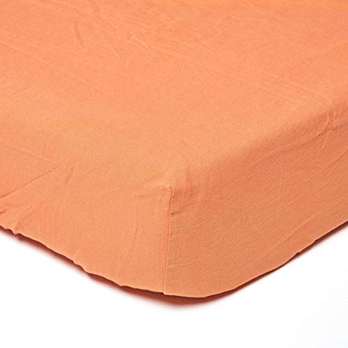 HOMESCAPES Leinen Spannbettlaken 100x200 cm orange, Halbleinen Bettlaken mit Gummizug aus 60% Leinen und 40% Baumwolle von Homescapes