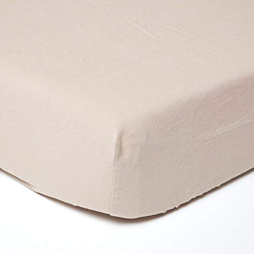 HOMESCAPES Leinen Spannbettlaken 140x190 cm beige-Natur, Halbleinen Bettlaken mit Gummizug aus 60% Leinen und 40% Baumwolle von Homescapes